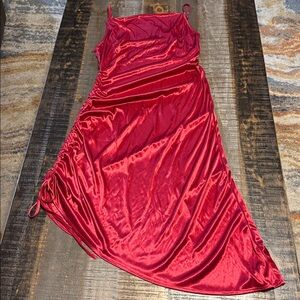 NWOT Womens Satin Sexy Red Dress Asymmetrical Scrunch side Tie Size XL